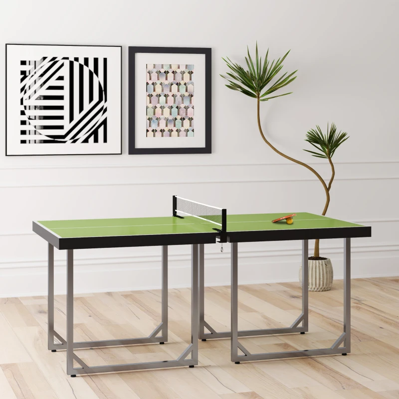 HOMCOM Mesa de Ping-Pong Plegable con Red y Marco de Acero Fácil de Transportar para Interior 182x91x76 cm Verde