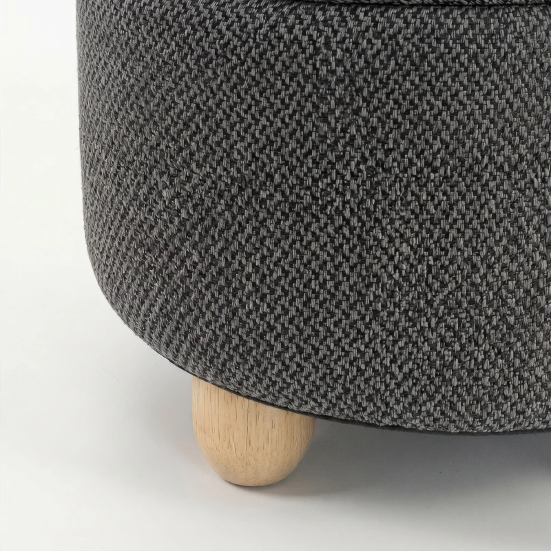 HOMCOM Storage Sitting Bench with Lid, Round Storage Ottoman with Rubberwood Legs, Dark Grey
