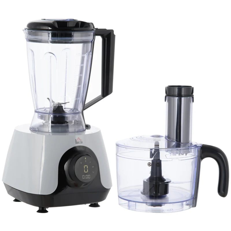 HOMCOM 650W Küchenmaschine mit 1L Rührschüssel 1,25L Mixer Multizerkleinerer 7-in-1 Funktion Schneiden, Zerkleinern, Verquirlen, Hacken, Mahlen, Mixen und Mischen 3 Geschwindigkeitsstufen Silber