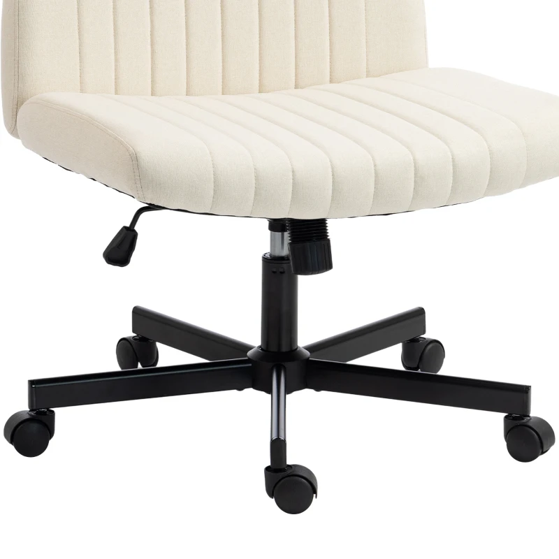 HOMCOM Imitation Linen Criss Cross Legged Desk Chair, Armless Office Chair with Wheels, Green