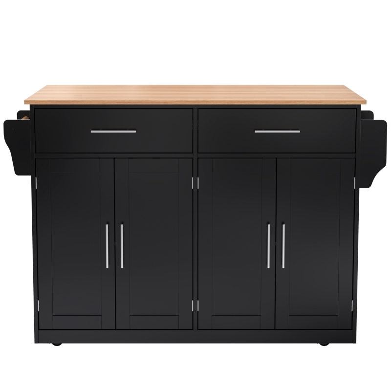 Carrinho de serviço com tampo de mesa dobrável, 2 gavetas e portas duplas, 136x46/71x91,5 cm, Preto+Cor natural