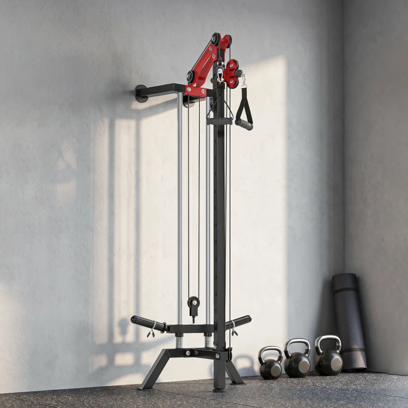 SPORTNOW Station de Musculation à Poulie Machine à Câble LAT Fixation Murale Charge de Poids Personnalisable 85x68x210cm Noir