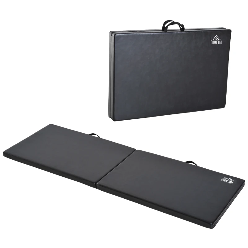 HOMCOM Tapis de gymnastique yoga pilates fitness pliable portable grand confort 180L x 60l x 5H cm revêtement synthétique noir