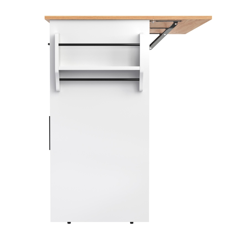 Carrinho de serviço com tampo de mesa dobrável, 2 gavetas e portas duplas, 136x46/71x91,5 cm, Branco+Cor natural
