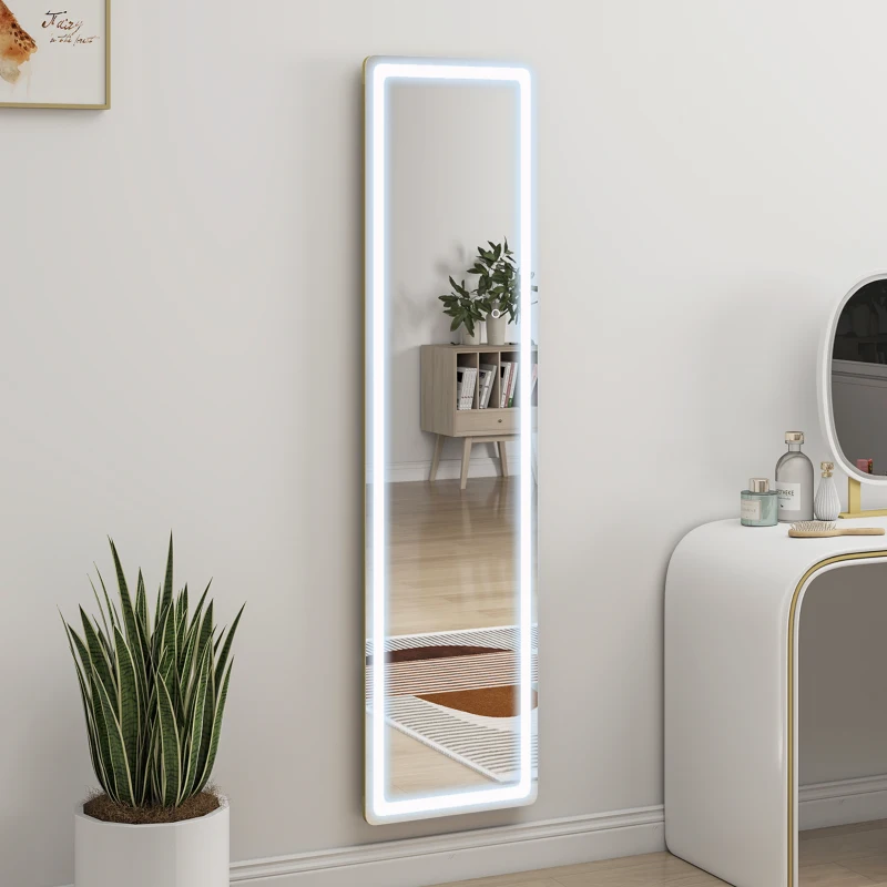 HOMCOM 2 in 1 Ganzkörperspiegel mit LED-Licht, freistehend, wandmontiert, dimmbar, 40 cm x 37 cm x 156,5 cm, Silber