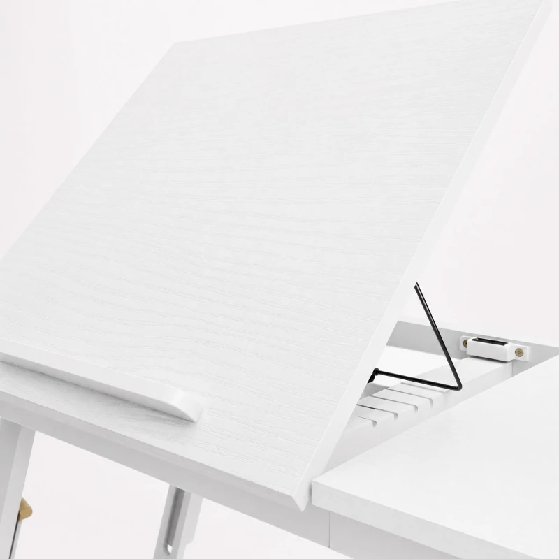 HOMCOM Tavolino da letto pieghevole e regolabile con piano inclinabile per laptop, bianco