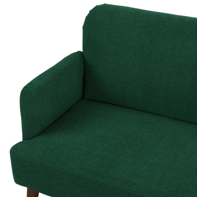 HOMCOM Velvet Feel Fabric 2 Seater Sofa, Small Sofa Loveseat with 21cm Thick Padding and Wood Legs, Dark Green