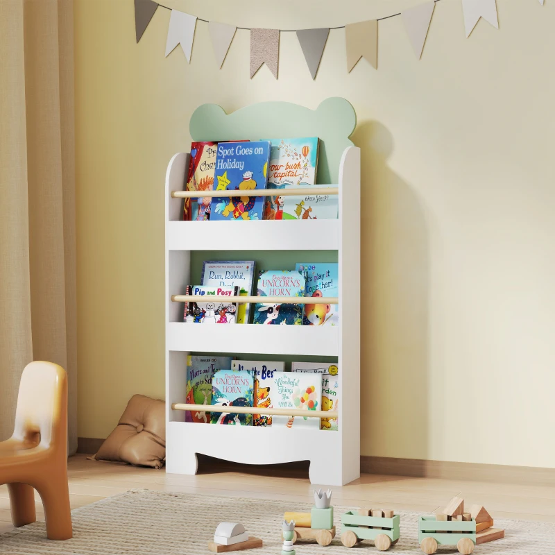 AIYAPLAY Bibliothèque pour enfant, rangement livre enfant 3 niveaux pour salle de jeux, chambre d'enfant, vert