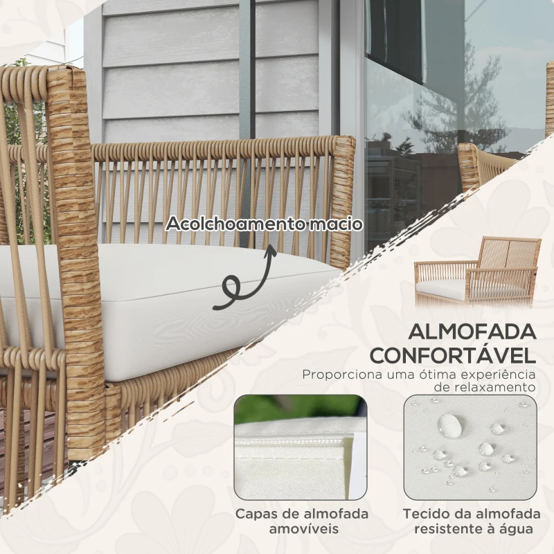 Outsunny Conjunto de Móveis de Jardim de Vime de 4 Peças de Varanda com 1 Sofá de 2 Lugares 2 Poltronas e Mesa de Centro Bege