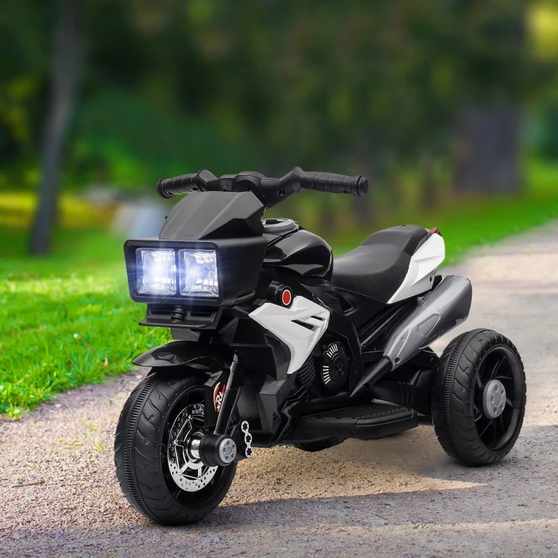 HOMCOM Motocicletă Electrică pentru Copii 3-5 Ani, max. 25 kg, 3 Roți, Lumini și Sunete, Baterie 6V, Negru, 86x42x52 cm