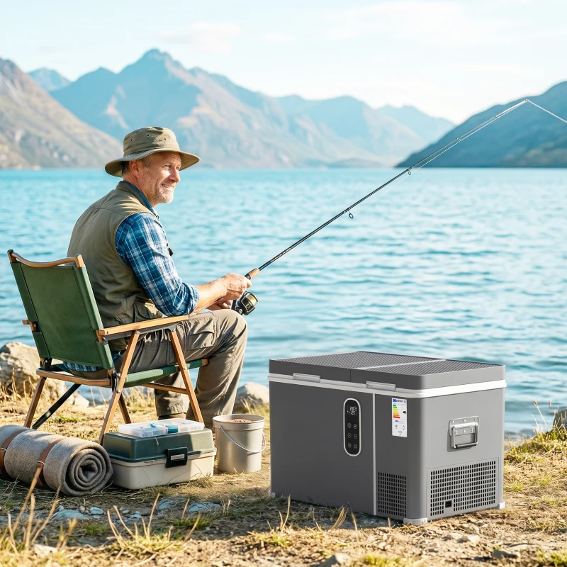 Outsunny Nevera Portátil Eléctrica con Compresor 35L Doble Zona Control App Luz LED Pantalla para Coche y Camping Negro