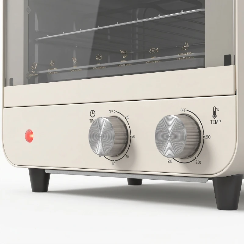 HOMCOM Mini Oven, Small Toaster Oven with Glass Door, Adjustable Temperature and Timer, Accessory Included, 750W, Cream White