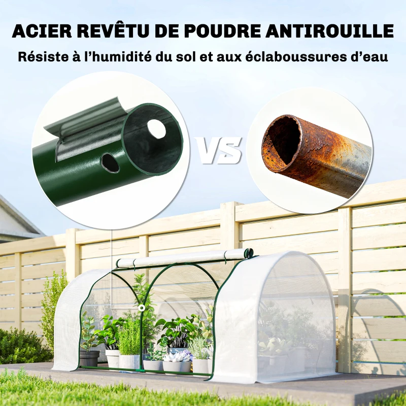 Outsunny Serre de jardin mini serre serre à tomates 2 x 1 x 0,8 m porte zippée bâche PE acier blanc