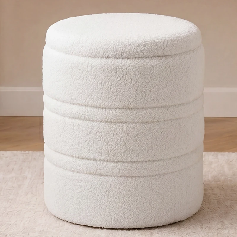 HOMCOM Sherpa Opberppoef met Omkeerbare Deksel, ronde poef voor woonkamer & slaapkamer, Wit
