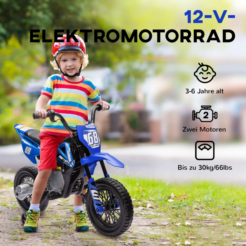 AIYAPLAY Elektrische kindermotor, handmatige gashendel, trainingswielen, muziek, blauw, 107 x 56 x 70 cm(m-6)