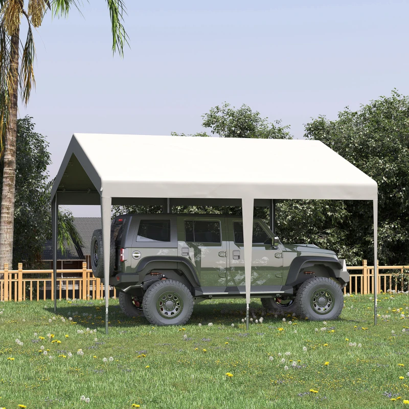 Outsunny Carpa Garaje para Coche 4x4 m Cochera Portátil Impermeable Pabellón Gazebo de Jardín Patio Exterior con Accesorios para Eventos Fiestas Metal Galvanizado Blanco