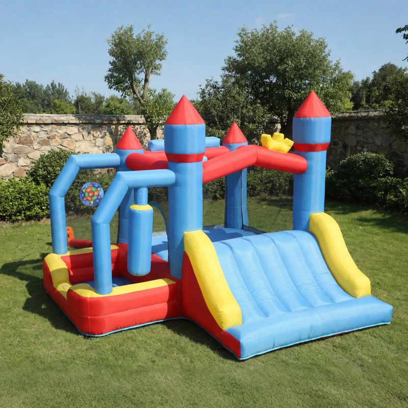 AIYAPLAY Château gonflable 5 en 1 avec souffleur, parc aquatique structure gonflable, toboggans, trampoline, multicolore