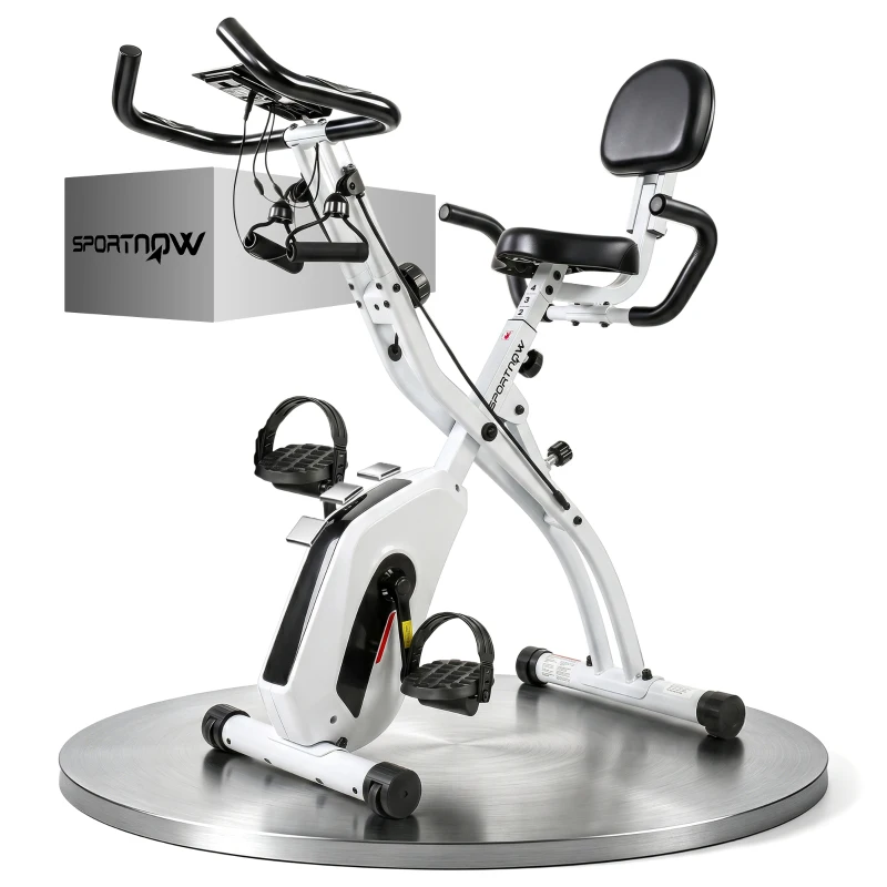 SPORTNOW Bicicletă statică pliabilă cu 8 niveluri de rezistență Volant Ecran LCD Bluetooth Pulsometru și Șa reglabilă