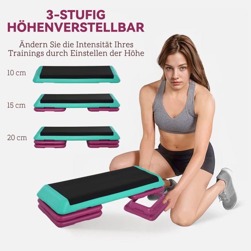 HOMCOM Stepboard aerobics fitness stepper hometrainer in hoogte verstelbaar sport zwart