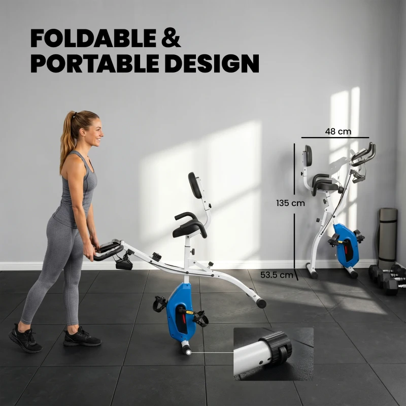 SPORTNOW Vélo d'Appartement Pliable Vélo de Fitness 3 en 1 Silencieux Connecté Kinomap Bluetooth et Zwift 105x53,5x109cm Bleu