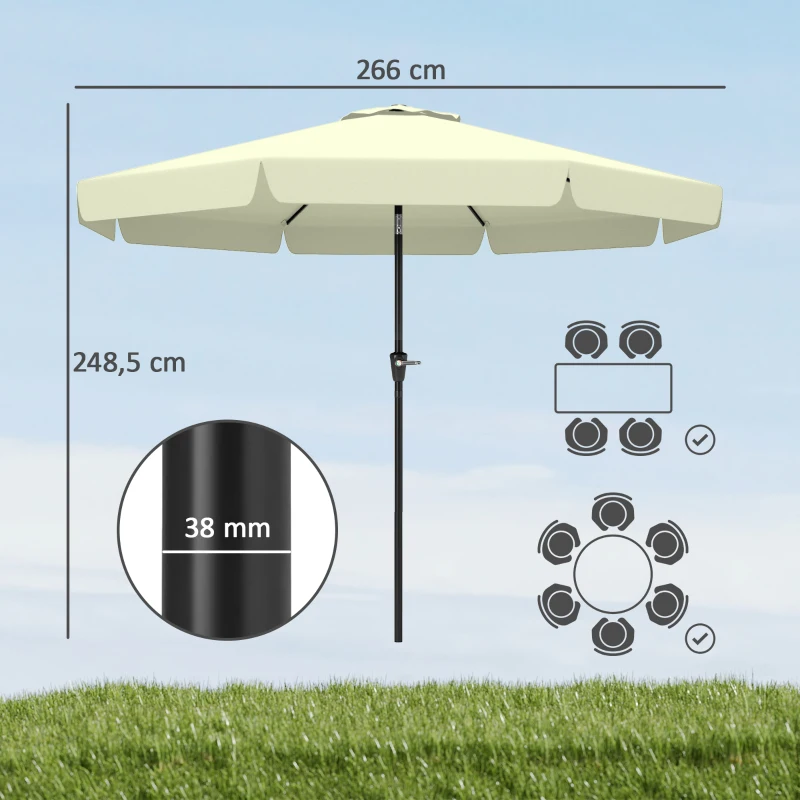 Outsunny Parasol de Jardín de Aluminio Ø266x248,5 cm con Ángulo Ajustable Protección UV50+ Techo de Ventilación y Manivela Beige