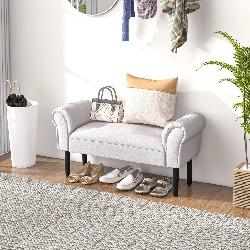 HOMCOM Banc Entrée Bout de Lit Rembourré pour Chambre à Coucher, Tissu à Voile, 102 x 36 x 51 cm, Gris