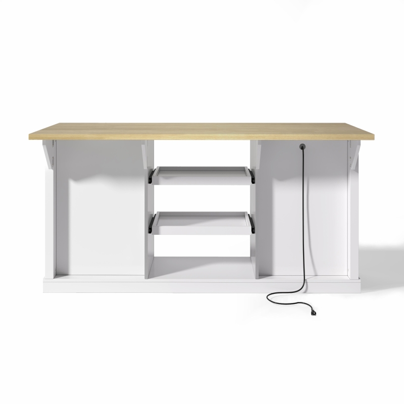 Ilha de cozinha com tampo extensível dobrável, 5 gavetas e 2 prateleiras extraíveis, 150x45/65x75,5 cm, Branco