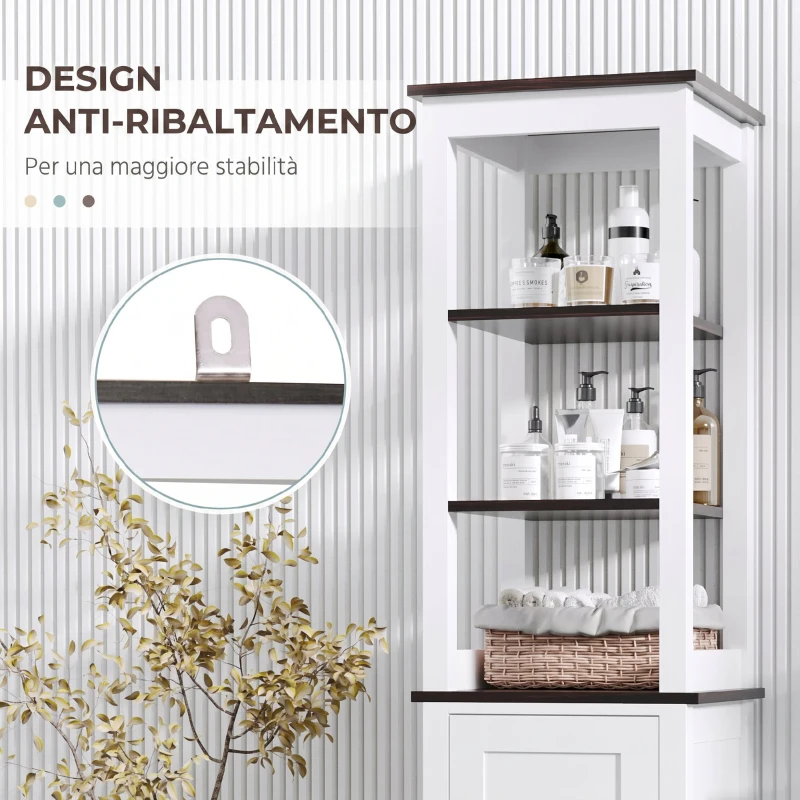 HOMCOM Mobile Bagno Alto Stretto, Mobiletto Bagno Salvaspazio con 3 Ripiani Aperti, Ripiano Regolabile, per Lavanderia, 40x38x162.5 cm, Bianco
