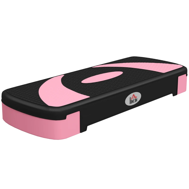 HOMCOM Aerobicsstepper, Verstelbaar, 80 x 31 x 10/15/20 cm, Tot 150 kg, Zwart/Roos/Grijs