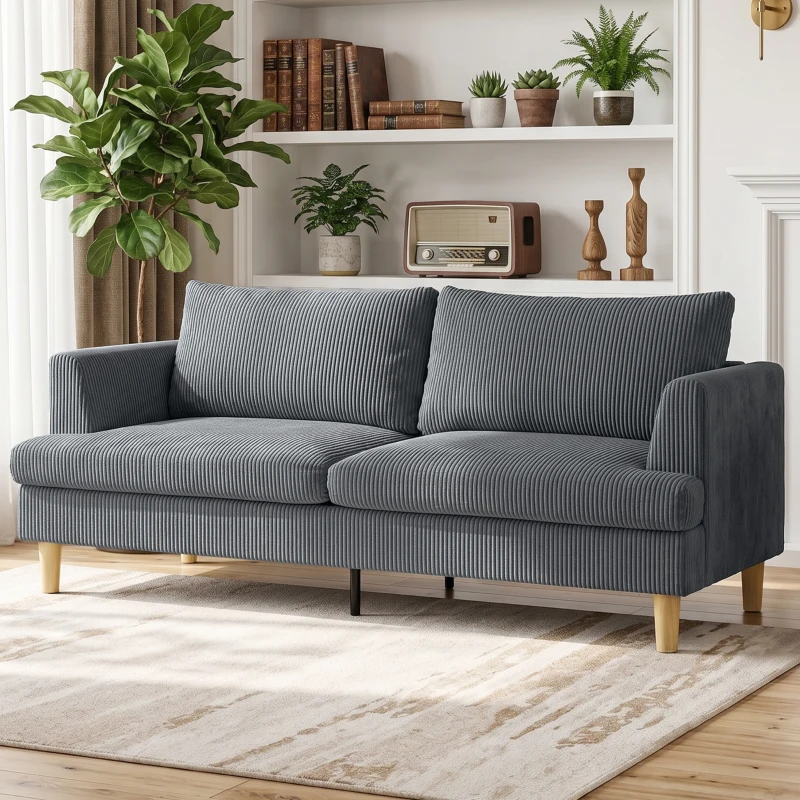 HOMCOM Sofá de 3 Plazas Tapizado en Pana Acolchado Grueso de Muelles Asiento Ancho 2 Almohadas 188x80x86 cm Gris Oscuro