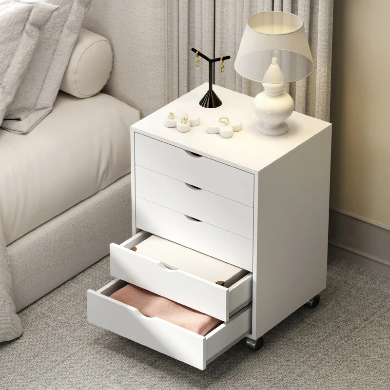 HOMCOM Caisson bureau mobile avec 5 tiroirs, meuble rangement bureau à roulettes pour documents A3/Lettre/A4, blanc