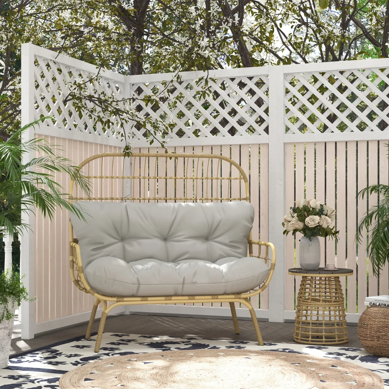 Outsunny Rattansessel Outdoorsessel, wetterbeständig, 126 cm x 72 cm x 126 cm, Natur + Grau