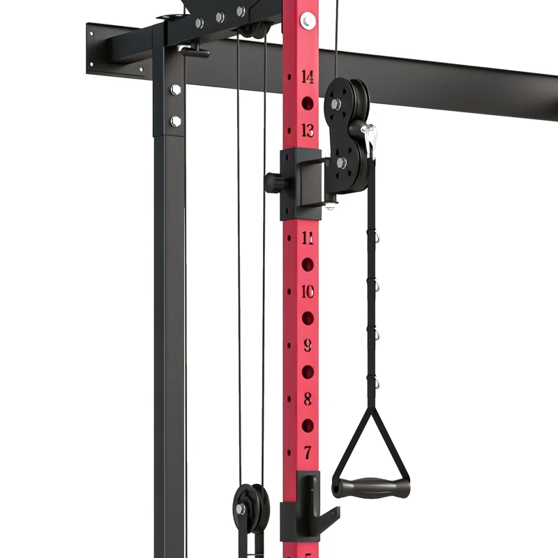 SPORTNOW Stazione di Muscolazione Pieghevole 700 kg Altezze Regolabili con Doppie Pulegge, Supporti per Bilanciere, 184x123x209cm, Rosso