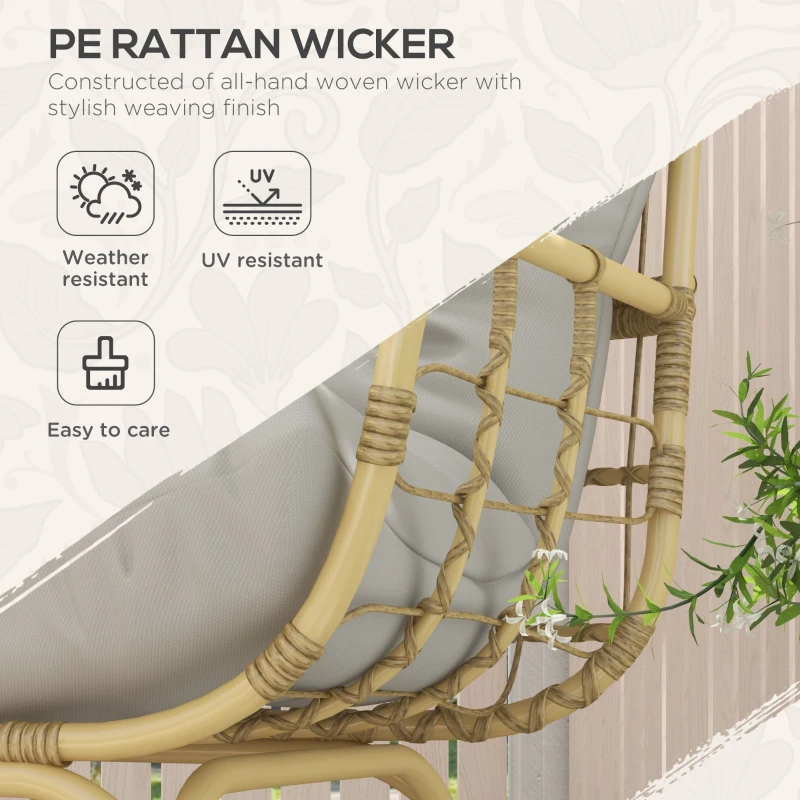 Outsunny Rattansessel Outdoorsessel, wetterbeständig, 126 cm x 72 cm x 126 cm, Natur + Grau