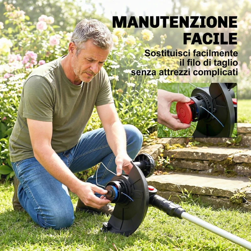 Outsunny Decespugliatore a batteria 18V con 2 batterie e asta regolabile, Argento