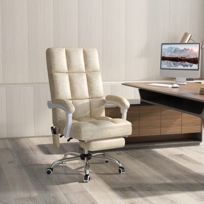 Vinsetto Bürostuhl mit Massage- & Wärmefunktion, Fußstütze, verstellbar, bis 120kg, Beige