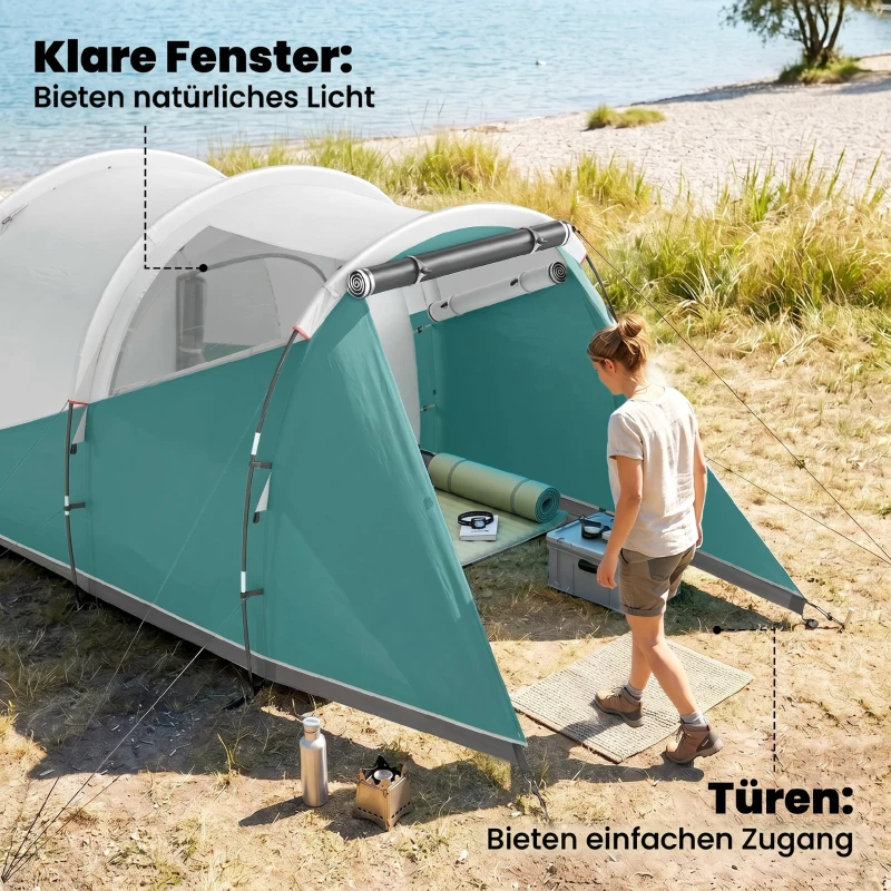 Outsunny Kampeertent voor 4-5 personen, aparte woon- & slaapruimtes, 460L x 260B x 190H cm, Groen