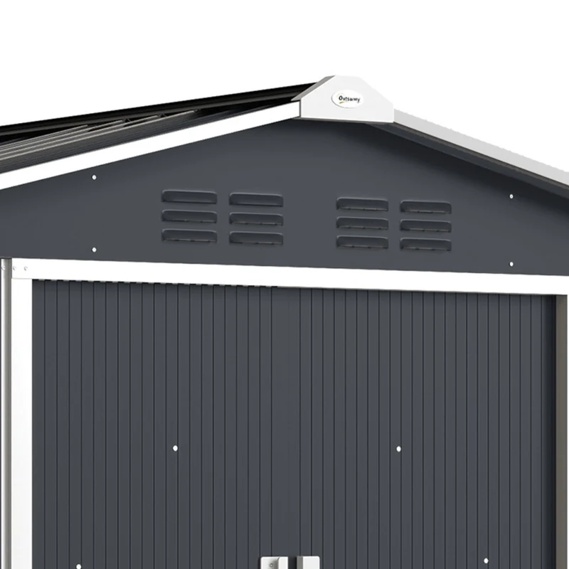 Outsunny Abri de jardin en métal 2,77 m² cabane de jardin 213 x 130 x 185 cm avec fondation, porte coulissante gris foncé