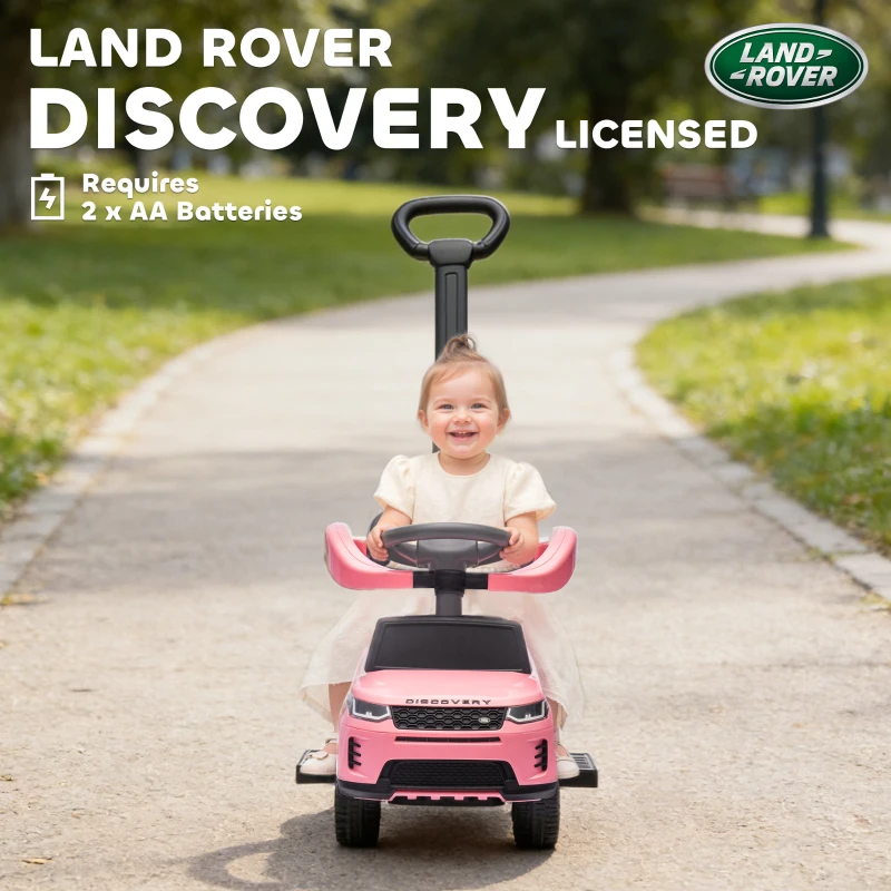 AIYAPLAY Macchina Cavalcabile Licenza Land Rover con Maniglia e Barriera, in PP e Acciaio, 84x40x94.5 cm, Rosa