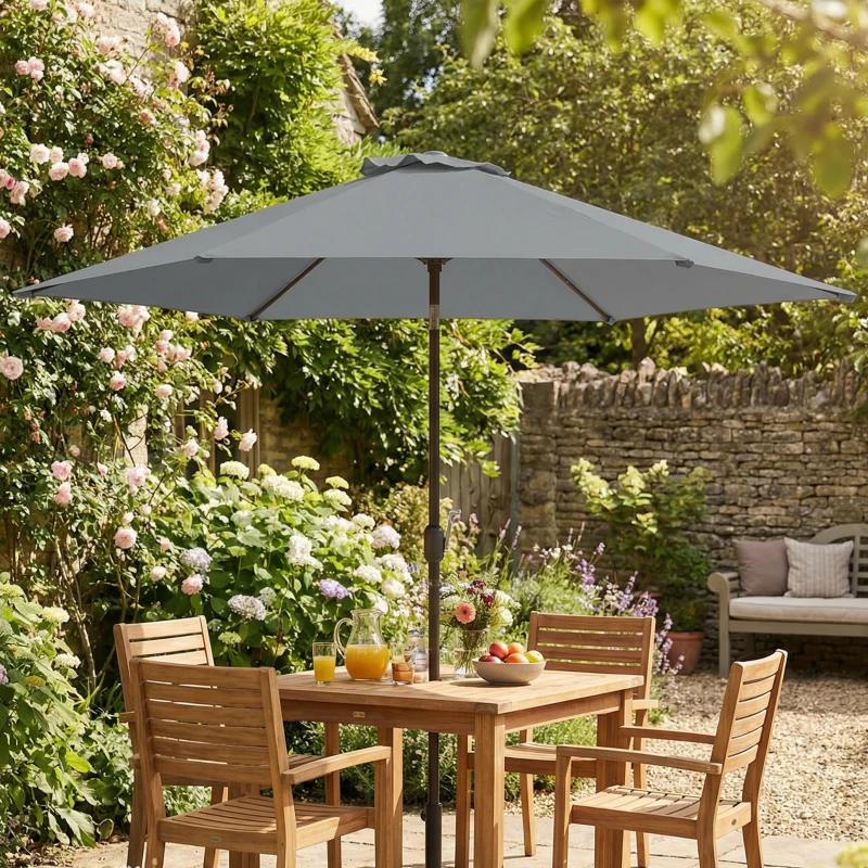 Outsunny Ombrellone da Giardino 3x3 m Inclinabile con Apertura a Manovella, in Metallo e Poliestere, Grigio
