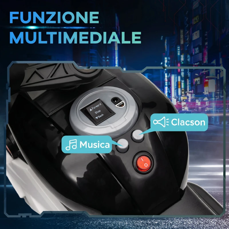 HOMCOM Moto Elettrica per Bambini 3-5 Anni (max. 25kg) con 3 Ruote, Luci e Suoni, Batteria 6V, Nero, 86x42x52cm