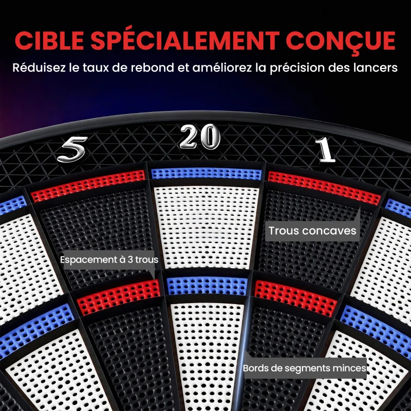 SPORTNOW Jeu de fléchettes électronique avec embouts souples, doubles écrans LED, 33 jeux, 202 variations, jusqu'à 8 joueurs