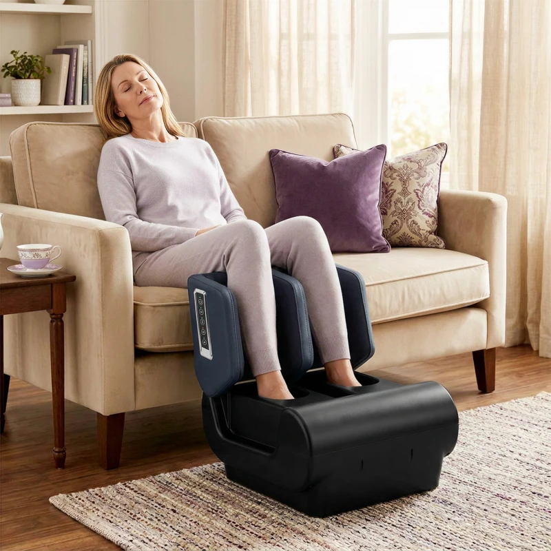 HOMCOM 2-in-1 Beinmassagegerät mit Wärme, Luftkompression, Timer, 3 Modi & Intensitäten, Blau und Schwarz
