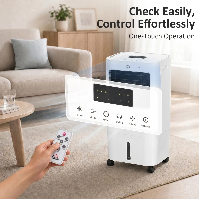 HOMCOM Refroidisseur d'air portable mobile par évaporation 3 en 1 oscillation, 3 vitesses, télécommande, minuterie 8H, blanc
