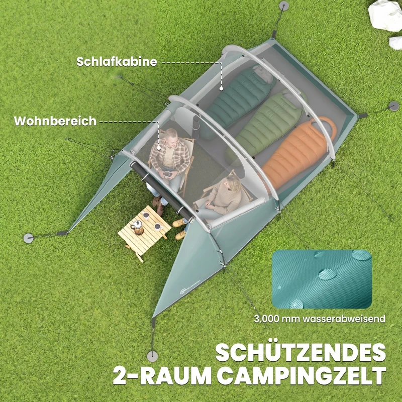 Outsunny Kampeertent voor 4-5 personen, aparte woon- & slaapruimtes, 460L x 260B x 190H cm, Groen