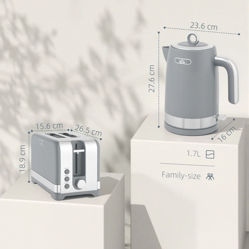 HOMCOM Sleek Textured Kettle and Toaster Set - Grey
