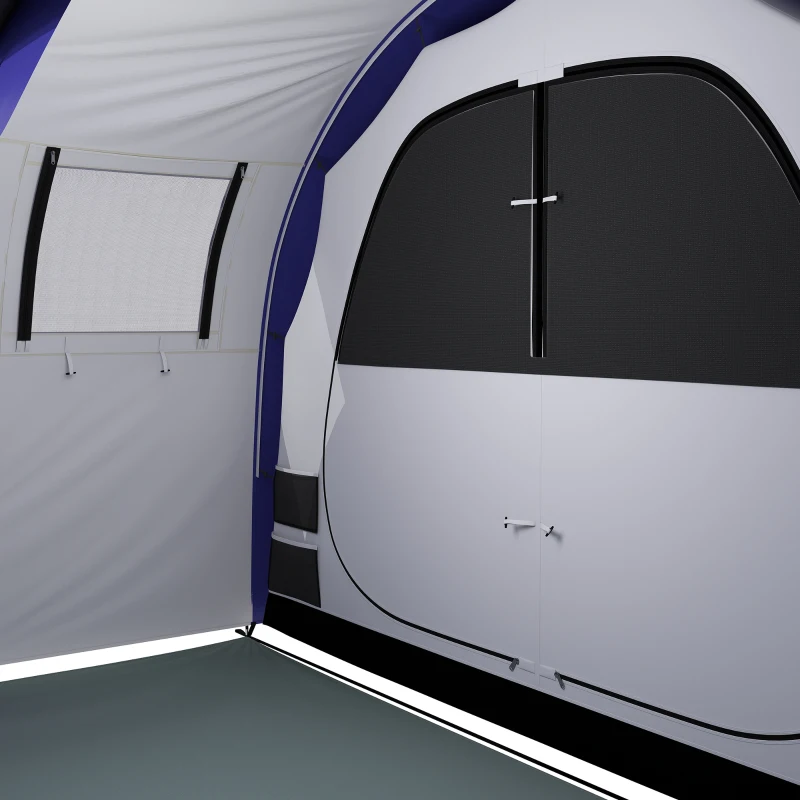 Outsunny Tente de Camping pour 4 Personnes, 2 Chambres, Imperméable 3000mm, avec Tapis de Sol et Sac, 420x300x200cm, Bleu Foncé