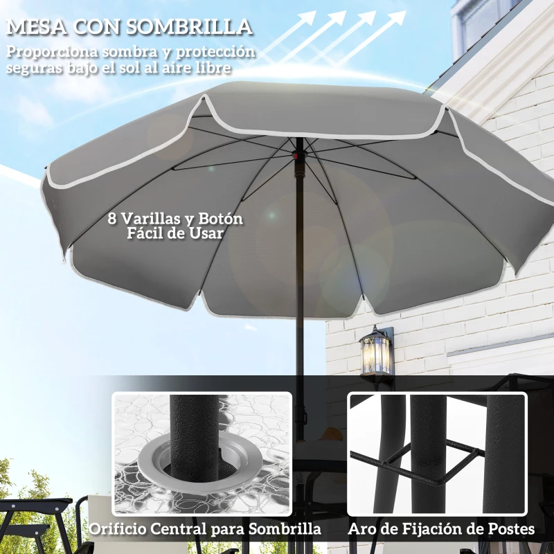 Outsunny Conjunto de Muebles de Jardín de 6 Piezas con Mesa Redonda Sillas Plegables y Sombrilla para Patio y Terraza Crema