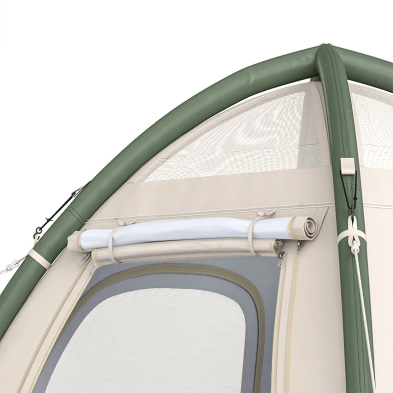 Outsunny Inflatable Camping Tent with Rainfly, 3 Man Air Tent 3000mm Waterproof Blow Up Tents, Beige
