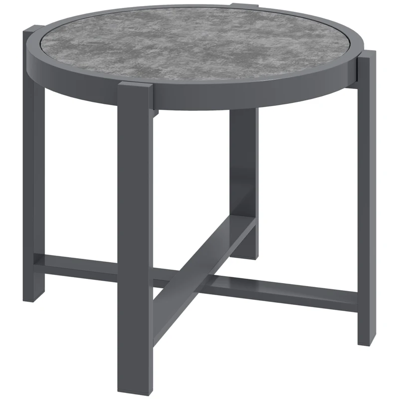 Outsunny Beistelltisch Gartentisch Rund wetterfest Aluminium Balkontisch mit Marmoroptik Grau